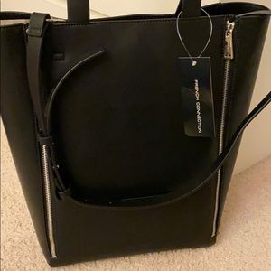 NEW Black Leather Tote Bag French Connection